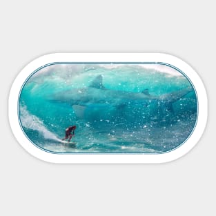 Surfing With Giant Sharks (Distressed Texture) Sticker